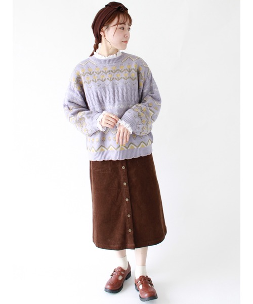 ehka sopo(エヘカソポ)の「【カタログ掲載アイテム】花柄ジャカードプルオーバー(ニット/セーター・レディース・ベージュ/サックスブルー/ミント/キナリ・フリ-)」の6枚目の写真