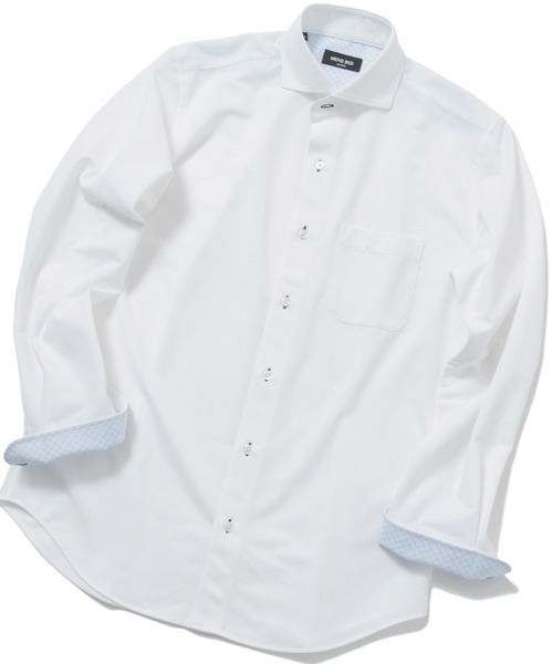 MEN'S BIGI（メンズビギ）の「ミニヘリンボーンジャージシャツ（ビジネスシャツ・メンズ・ホワイト/サックスブルー・01/02/03/04）」の2枚目の写真