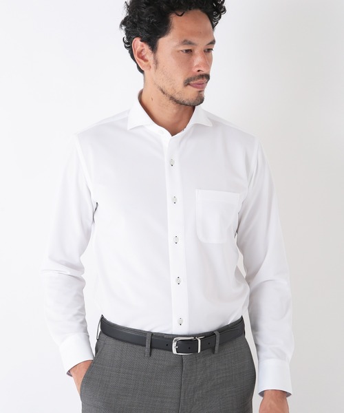 MEN'S BIGI（メンズビギ）の「ミニヘリンボーンジャージシャツ（ビジネスシャツ・メンズ・ホワイト/サックスブルー・01/02/03/04）」の3枚目の写真