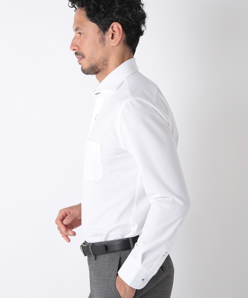 MEN'S BIGI（メンズビギ）の「ミニヘリンボーンジャージシャツ（ビジネスシャツ・メンズ・ホワイト/サックスブルー・01/02/03/04）」の8枚目の写真