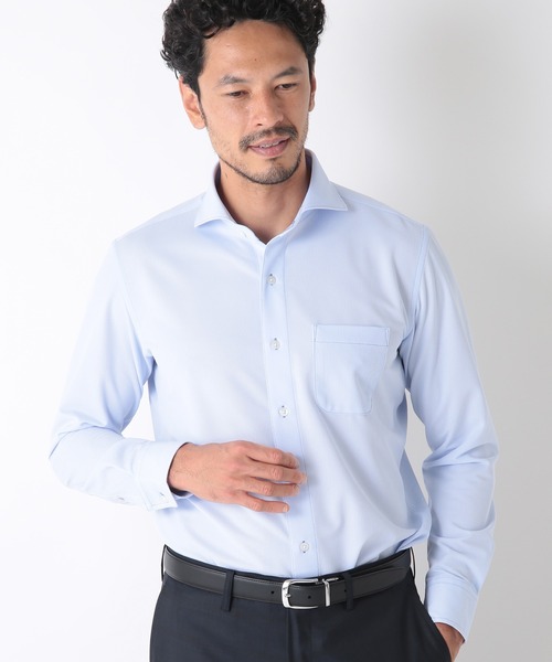 MEN'S BIGI（メンズビギ）の「ミニヘリンボーンジャージシャツ（ビジネスシャツ・メンズ・ホワイト/サックスブルー・01/02/03/04）」の4枚目の写真