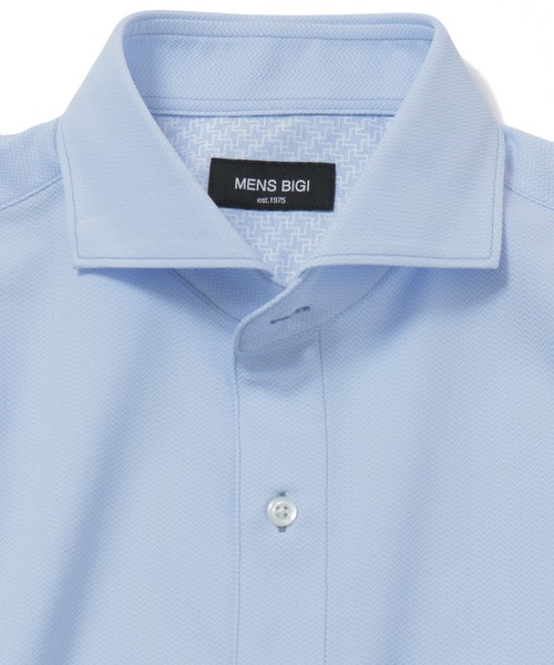 MEN'S BIGI（メンズビギ）の「ミニヘリンボーンジャージシャツ（ビジネスシャツ・メンズ・ホワイト/サックスブルー・01/02/03/04）」の11枚目の写真