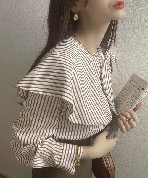 URBAN RESEARCH ROSSO（アーバンリサーチロッソ）の「2WAYランダムストライプブラウス（シャツ/ブラウス・レディース・ホワイト系その他/ベージュ系その他/グレー系その他・FREE）」の4枚目の写真