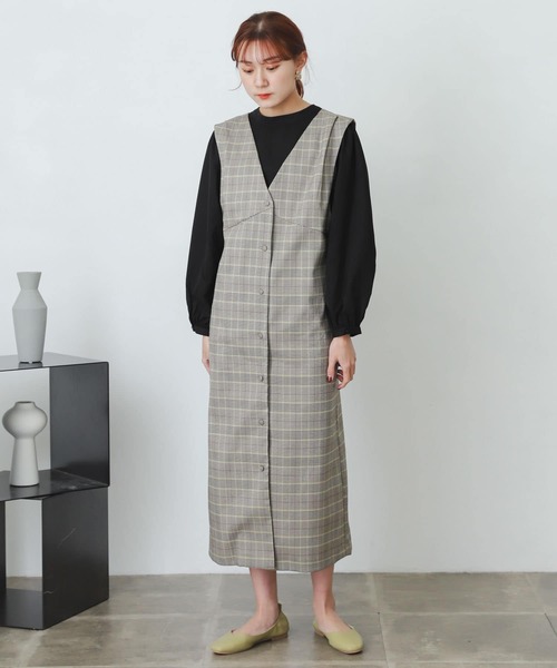 SENSE OF PLACE by URBAN RESEARCH(センスオブプレイスバイアーバンリサーチ)の「『One-C/低身長向けサイズ展開あり』チェックフロントボタンジャンパースカート(ジャンパースカート・レディース・チェック・ONE/SHORT)」の14枚目の写真