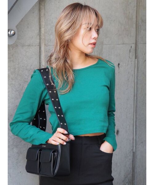 EVRIS（エヴリス）の「BASICクロップドロングスリーブTEE（Tシャツ/カットソー・レディース・ホワイト/ブラック/パープル/グリーン・FREE）」の12枚目の写真