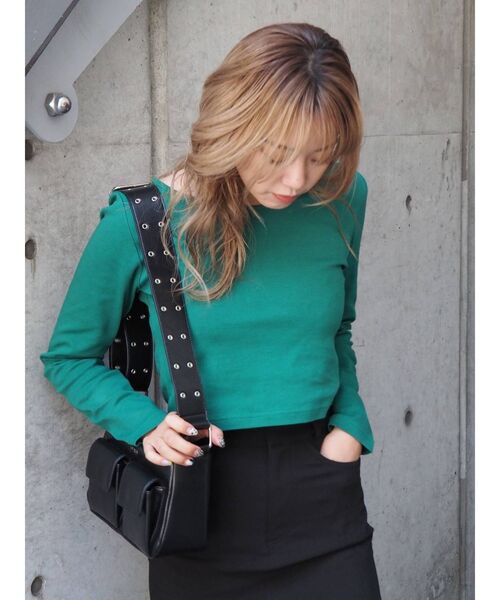 EVRIS（エヴリス）の「BASICクロップドロングスリーブTEE（Tシャツ/カットソー・レディース・ホワイト/ブラック/パープル/グリーン・FREE）」の13枚目の写真