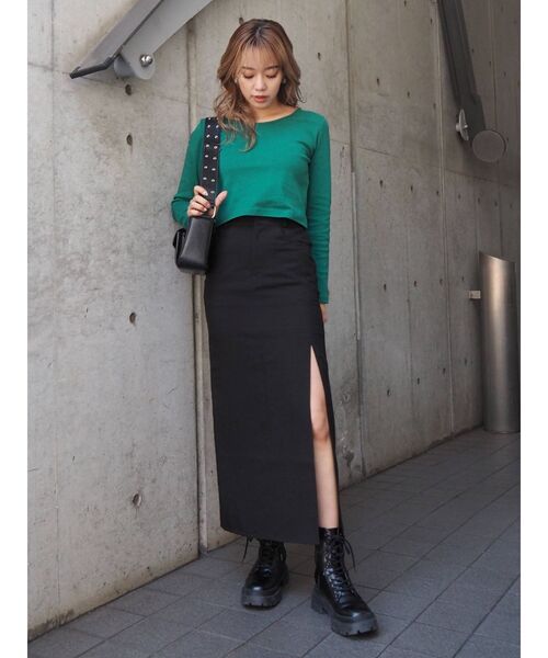 EVRIS（エヴリス）の「BASICクロップドロングスリーブTEE（Tシャツ/カットソー・レディース・ホワイト/ブラック/パープル/グリーン・FREE）」の15枚目の写真