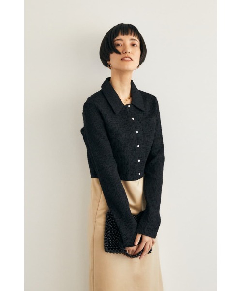 M_(エムアンダーバー)の「【M_】SHIRRING SHORT シャツ(シャツ/ブラウス・レディース・ブラック/ライトイエロー/ブラウン・FREE)」の4枚目の写真