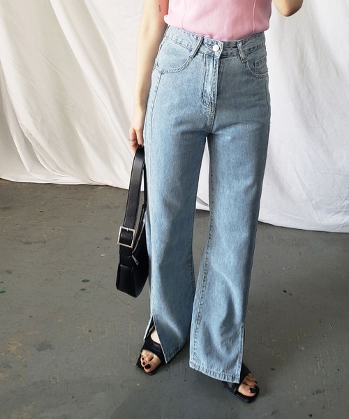 me+em select(ミームセレクト)の「【 S/M/L/XLサイズ展開 】サイドスリットハイウエストウォッシュデニムパンツ(デニムパンツ・レディース・ブルー・MEDIUM/LARGE/X-LARGE/SMALL)」の8枚目の写真