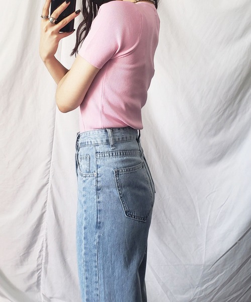 me+em select(ミームセレクト)の「【 S/M/L/XLサイズ展開 】サイドスリットハイウエストウォッシュデニムパンツ(デニムパンツ・レディース・ブルー・MEDIUM/LARGE/X-LARGE/SMALL)」の12枚目の写真
