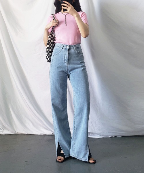 me+em select(ミームセレクト)の「【 S/M/L/XLサイズ展開 】サイドスリットハイウエストウォッシュデニムパンツ(デニムパンツ・レディース・ブルー・MEDIUM/LARGE/X-LARGE/SMALL)」の14枚目の写真