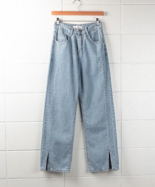me+em select(ミームセレクト)の「【 S/M/L/XLサイズ展開 】サイドスリットハイウエストウォッシュデニムパンツ(デニムパンツ・レディース・ブルー・MEDIUM/LARGE/X-LARGE/SMALL)」の2枚目の写真