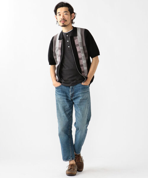 BEAMS PLUS（ビームスプラス）の「BEAMS PLUS / ラミー コットン ストライプ ジップ ニット（ポロシャツ・メンズ・ブラック/オレンジ/サックスブルー・S/M/XL/L）」の5枚目の写真