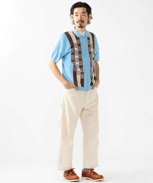 BEAMS PLUS（ビームスプラス）の「BEAMS PLUS / ラミー コットン ストライプ ジップ ニット（ポロシャツ・メンズ・ブラック/オレンジ/サックスブルー・S/M/XL/L）」の8枚目の写真