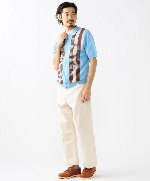 BEAMS PLUS（ビームスプラス）の「BEAMS PLUS / ラミー コットン ストライプ ジップ ニット（ポロシャツ・メンズ・ブラック/オレンジ/サックスブルー・S/M/XL/L）」の9枚目の写真