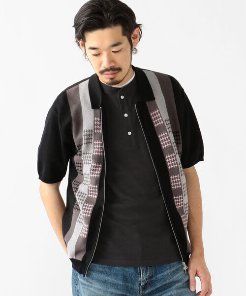 BEAMS PLUS（ビームスプラス）の「BEAMS PLUS / ラミー コットン ストライプ ジップ ニット（ポロシャツ・メンズ・ブラック/オレンジ/サックスブルー・S/M/XL/L）」の10枚目の写真