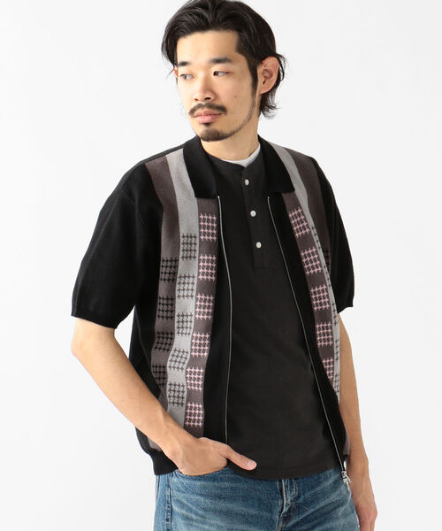 BEAMS PLUS（ビームスプラス）の「BEAMS PLUS / ラミー コットン ストライプ ジップ ニット（ポロシャツ・メンズ・ブラック/オレンジ/サックスブルー・S/M/XL/L）」の11枚目の写真