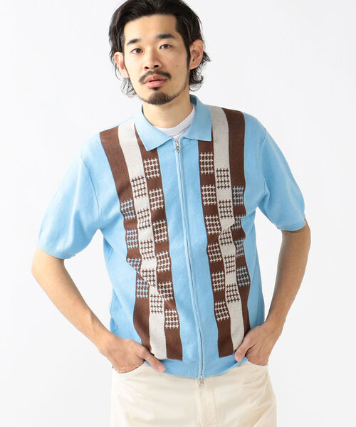 BEAMS PLUS（ビームスプラス）の「BEAMS PLUS / ラミー コットン ストライプ ジップ ニット（ポロシャツ・メンズ・ブラック/オレンジ/サックスブルー・S/M/XL/L）」の15枚目の写真