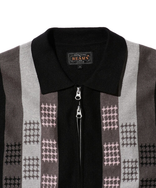 BEAMS PLUS（ビームスプラス）の「BEAMS PLUS / ラミー コットン ストライプ ジップ ニット（ポロシャツ・メンズ・ブラック/オレンジ/サックスブルー・S/M/XL/L）」の16枚目の写真