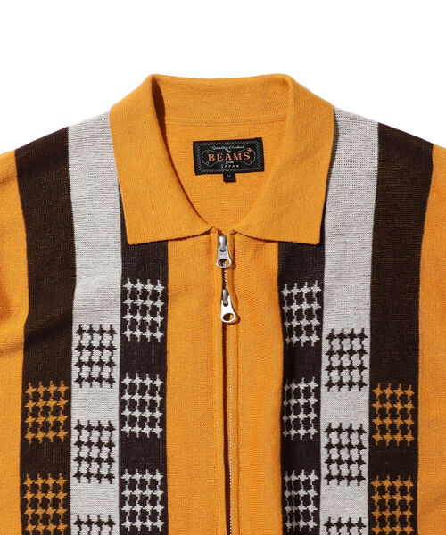 BEAMS PLUS（ビームスプラス）の「BEAMS PLUS / ラミー コットン ストライプ ジップ ニット（ポロシャツ・メンズ・ブラック/オレンジ/サックスブルー・S/M/XL/L）」の22枚目の写真