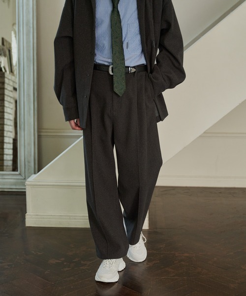 ADAMASTE（アダマスト）の「リラックスフィットウールライクワイドパンツ【セットアップ対応】（その他パンツ・メンズ・ダークグレー/グレイッシュベージュ・SMALL/MEDIUM/LARGE）」の8枚目の写真