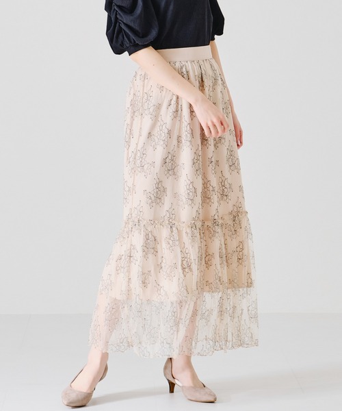 acro(アクロ)の「ティアード配色レーススカート/AC1367(スカート・レディース・ベージュ/ホワイト・フリ-)」の2枚目の写真