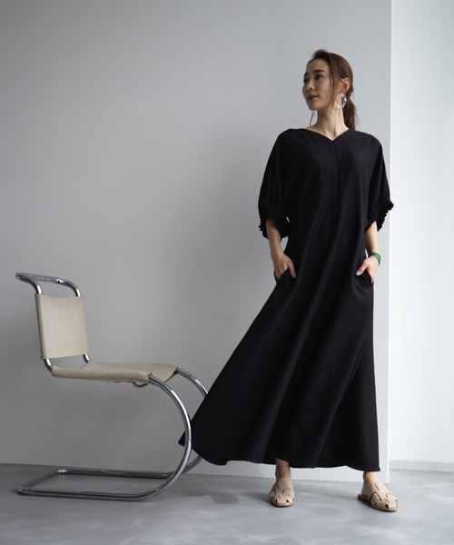 LA LIGNE ROPE'（ラリーニュロペ）の「【ラリーニュロペ】鼓（ツヅミ）フレアドレス（ワンピース・レディース・ブラック/グリーン・1/0）」の8枚目の写真