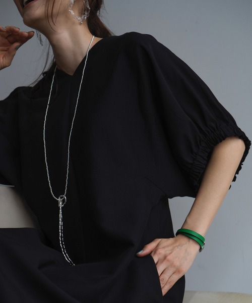 LA LIGNE ROPE'（ラリーニュロペ）の「【ラリーニュロペ】鼓（ツヅミ）フレアドレス（ワンピース・レディース・ブラック/グリーン・1/0）」の9枚目の写真
