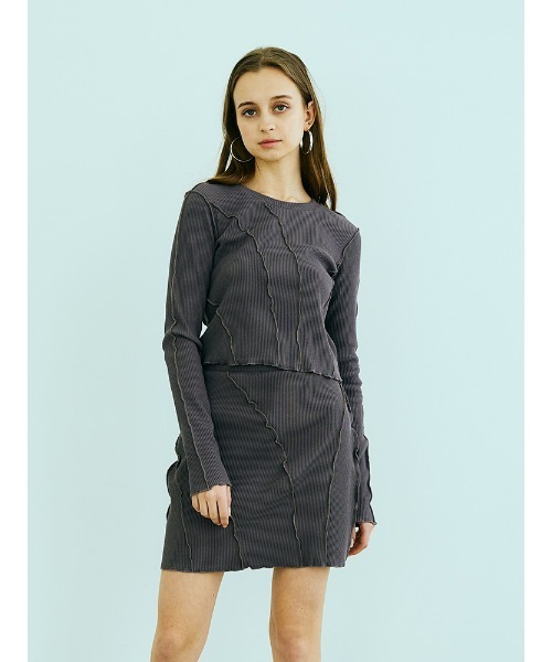 ENVYM（アンビー）の「スイッチングリブＳＫ（スカート・レディース・ブラック/グレー・FREE）」の5枚目の写真