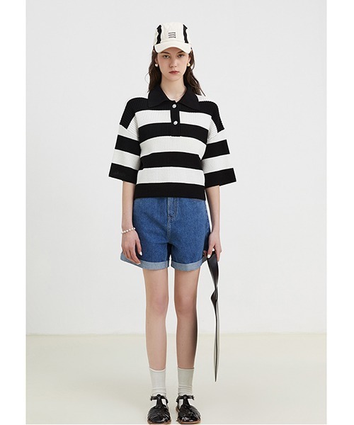 Polo collar striped sweater FX22S039