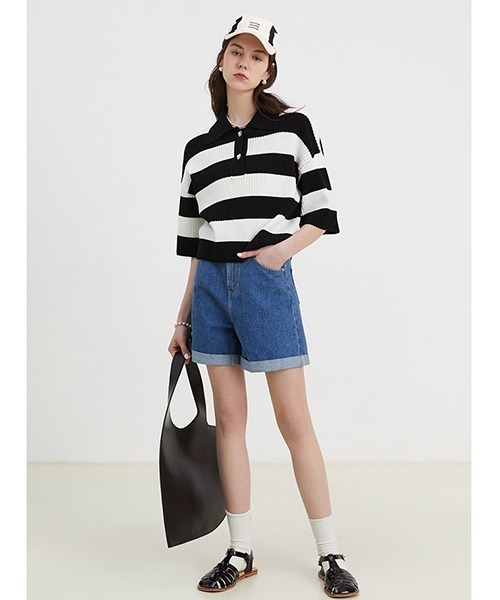 Fano Studios(ファノ ストゥディオズ)の「【Fano Studios】Polo collar striped sweater FX22S039(ポロシャツ・レディース・ブラック・S/L/M)」の4枚目の写真