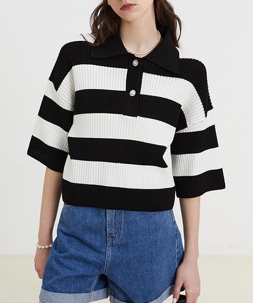 トップス Polo collar striped sweater FX22S039 Polo collar striped sweater FX22S039