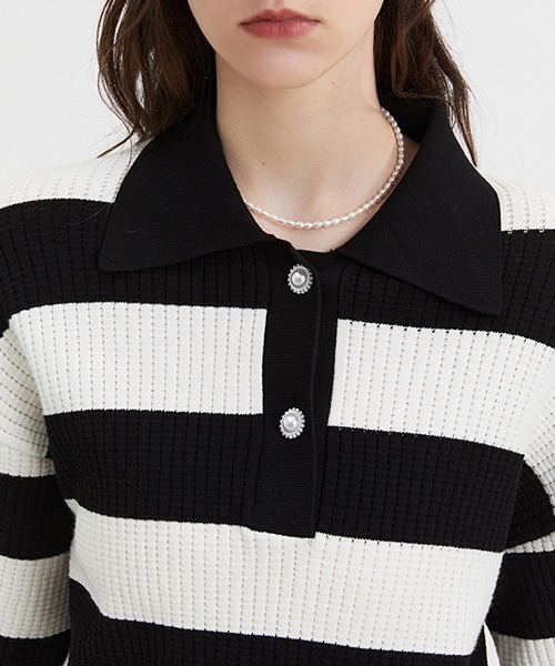 Fano Studios(ファノ ストゥディオズ)の「【Fano Studios】Polo collar striped sweater FX22S039(ポロシャツ・レディース・ブラック・S/L/M)」の8枚目の写真