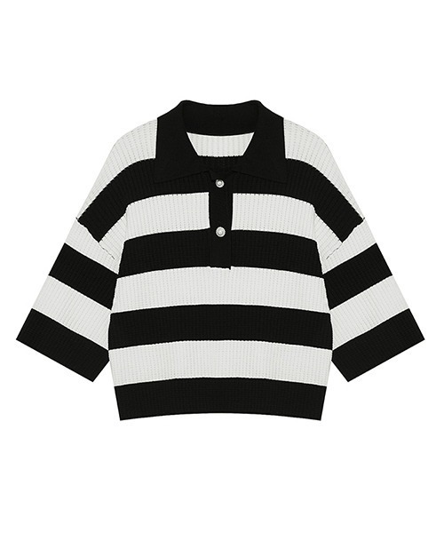 Fano Studios(ファノ ストゥディオズ)の「【Fano Studios】Polo collar striped sweater FX22S039(ポロシャツ・レディース・ブラック・S/L/M)」の10枚目の写真
