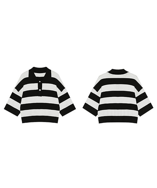 Fano Studios(ファノ ストゥディオズ)の「【Fano Studios】Polo collar striped sweater FX22S039(ポロシャツ・レディース・ブラック・S/L/M)」の11枚目の写真