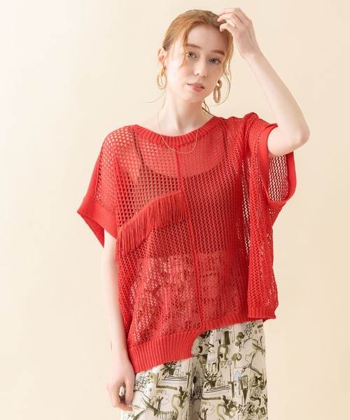 TRANOI（トラノイ）の「TRANOI. チェーンワイドニットトップス（ニット/セーター・レディース・ブラック/グリーン/レッド・FREE）」の3枚目の写真