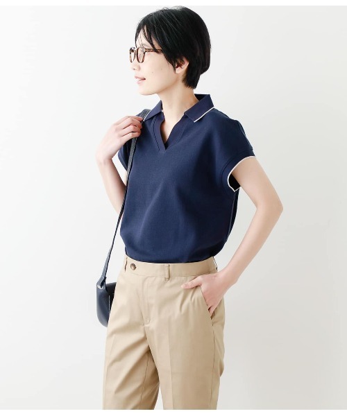 NEWYORKER(ニューヨーカー)の「成型ツイル スキッパーポロシャツ(ポロシャツ・レディース・ホワイト/ライトグレー/ブラック/ネイビー/イエロー/グリーン系その他3・M/L)」の6枚目の写真