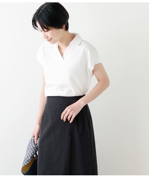 NEWYORKER(ニューヨーカー)の「成型ツイル スキッパーポロシャツ(ポロシャツ・レディース・ホワイト/ライトグレー/ブラック/ネイビー/イエロー/グリーン系その他3・M/L)」の2枚目の写真