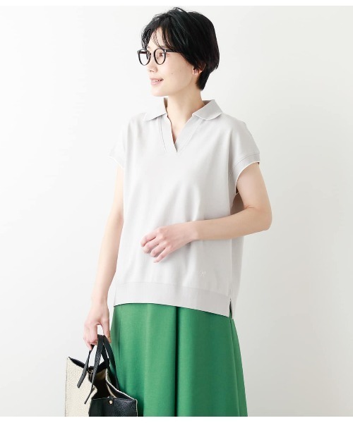 NEWYORKER(ニューヨーカー)の「成型ツイル スキッパーポロシャツ(ポロシャツ・レディース・ホワイト/ライトグレー/ブラック/ネイビー/イエロー/グリーン系その他3・M/L)」の4枚目の写真