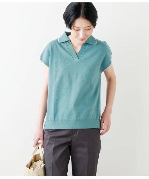 NEWYORKER(ニューヨーカー)の「成型ツイル スキッパーポロシャツ(ポロシャツ・レディース・ホワイト/ライトグレー/ブラック/ネイビー/イエロー/グリーン系その他3・M/L)」の5枚目の写真