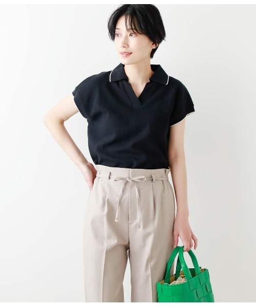 NEWYORKER(ニューヨーカー)の「成型ツイル スキッパーポロシャツ(ポロシャツ・レディース・ホワイト/ライトグレー/ブラック/ネイビー/イエロー/グリーン系その他3・M/L)」の3枚目の写真