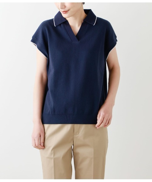 NEWYORKER(ニューヨーカー)の「成型ツイル スキッパーポロシャツ(ポロシャツ・レディース・ホワイト/ライトグレー/ブラック/ネイビー/イエロー/グリーン系その他3・M/L)」の9枚目の写真