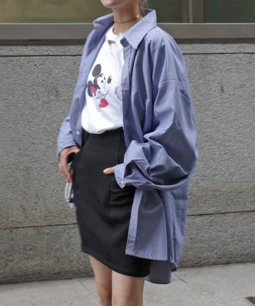 hideka select》 ビッグサイズストライプシャツ / 秋服 冬服 春服 長袖