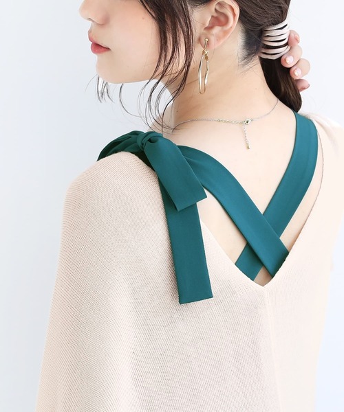 osharewalker（オシャレウォーカー）の「【廃盤】『リボンバッククロスデザインタンクトップ』（タンクトップ・レディース・ベージュ/ダークグレー/杢グレー/ブラック×ブルー・1/2）」の7枚目の写真