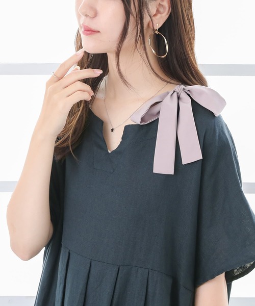 osharewalker（オシャレウォーカー）の「【廃盤】『リボンバッククロスデザインタンクトップ』（タンクトップ・レディース・ベージュ/ダークグレー/杢グレー/ブラック×ブルー・1/2）」の14枚目の写真