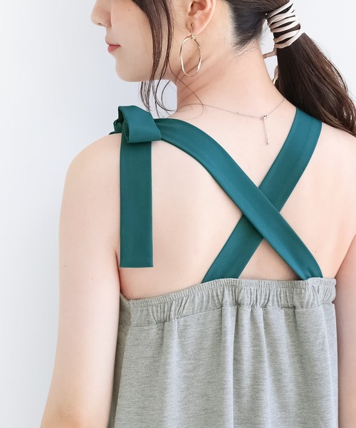 osharewalker（オシャレウォーカー）の「【廃盤】『リボンバッククロスデザインタンクトップ』（タンクトップ・レディース・ベージュ/ダークグレー/杢グレー/ブラック×ブルー・1/2）」の5枚目の写真