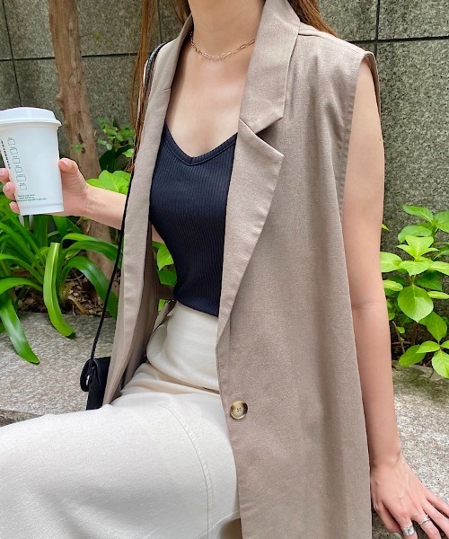 ベスト ジレ リネンブレンドサイドオープンジレ レディース andme ベスト ジレ リネンブレンドサイドオープンジレ