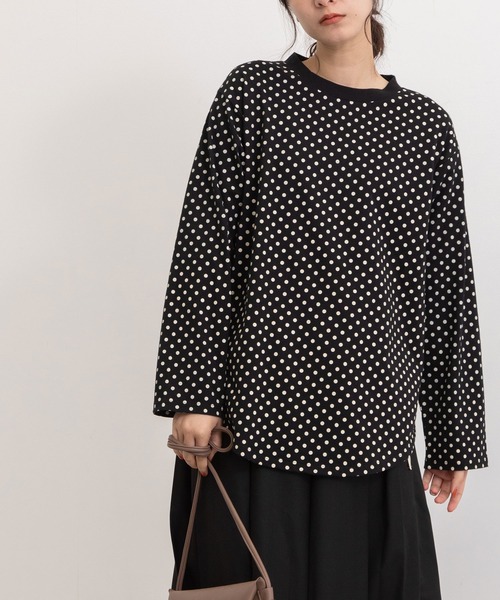 POU DOU DOU（プードゥドゥ）の「クラシックパターンロンTee（Tシャツ/カットソー・レディース・ブラック/グリーン/オレンジ/キナリ・3）」の3枚目の写真