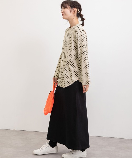 POU DOU DOU（プードゥドゥ）の「クラシックパターンロンTee（Tシャツ/カットソー・レディース・ブラック/グリーン/オレンジ/キナリ・3）」の5枚目の写真