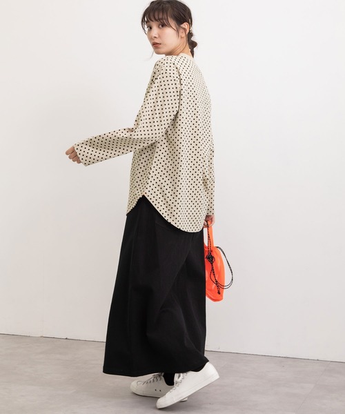 POU DOU DOU（プードゥドゥ）の「クラシックパターンロンTee（Tシャツ/カットソー・レディース・ブラック/グリーン/オレンジ/キナリ・3）」の6枚目の写真